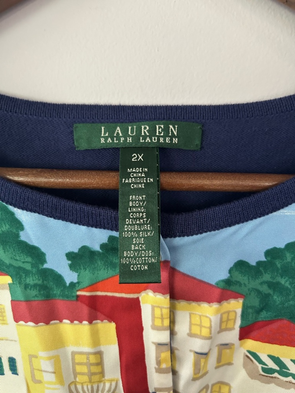Lauren Ralph Lauren Silk Scenic Print Cardigan Coastal Riviera Size 2X - Picture 3 of 5